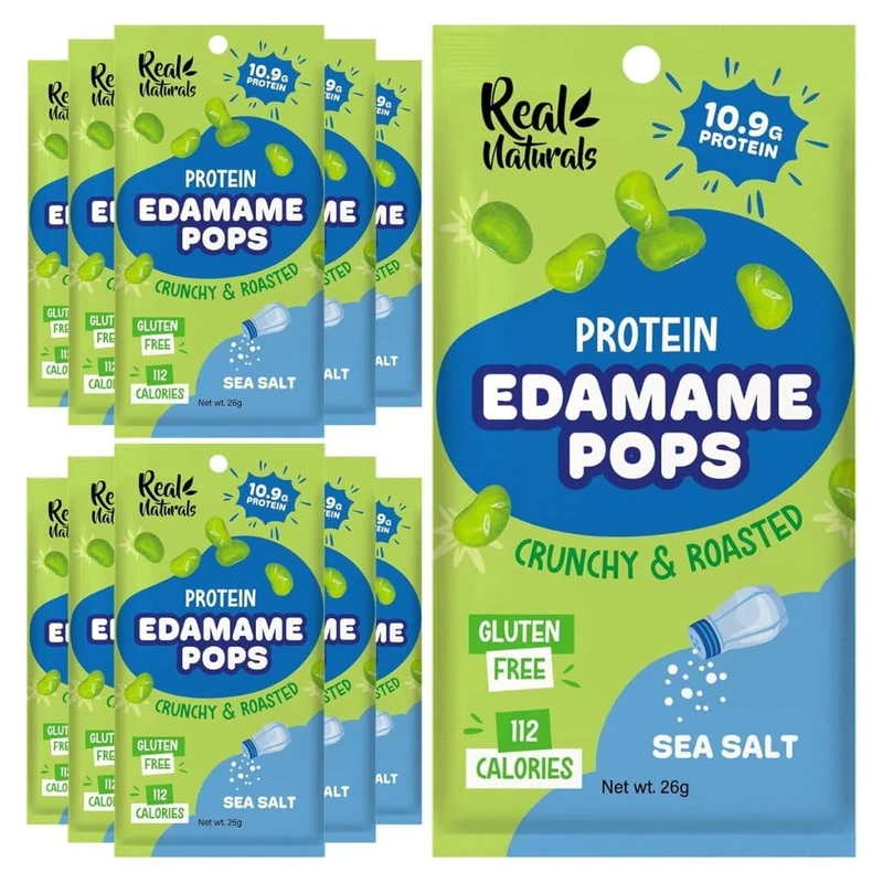 Edamame Beans snack (10x26g Packs) High Protein, High Fibre snack dry roasted edamame, Sea Salt flavour. Healthy keto snacks, low carb protein snacks vegan gluten free, GLP-1 friendly