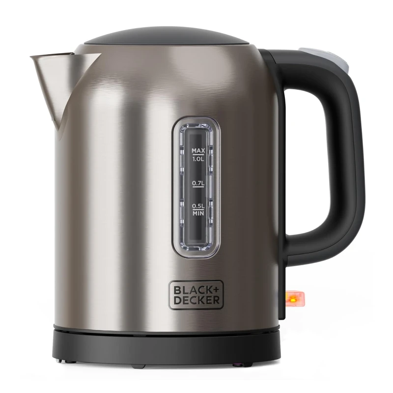 Black+Decker - Electric Kettle Stainless Steel BXKE2207E 2200W, Fast Boil 1L, Compact Design, 360º Base, Automatic Shut-off, Anti-dust Filter, Elegant LED, Leak-proof Mouth, BPA Free