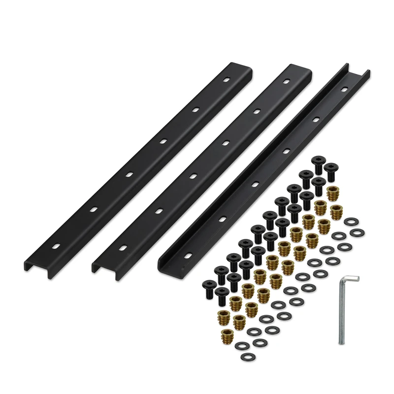 Relaxdays C Channel Table Support, Set of 3, Metal Bracket 60 cm, Stabilises Tabletops, Hidden Rail, 3 mm Steel, Black