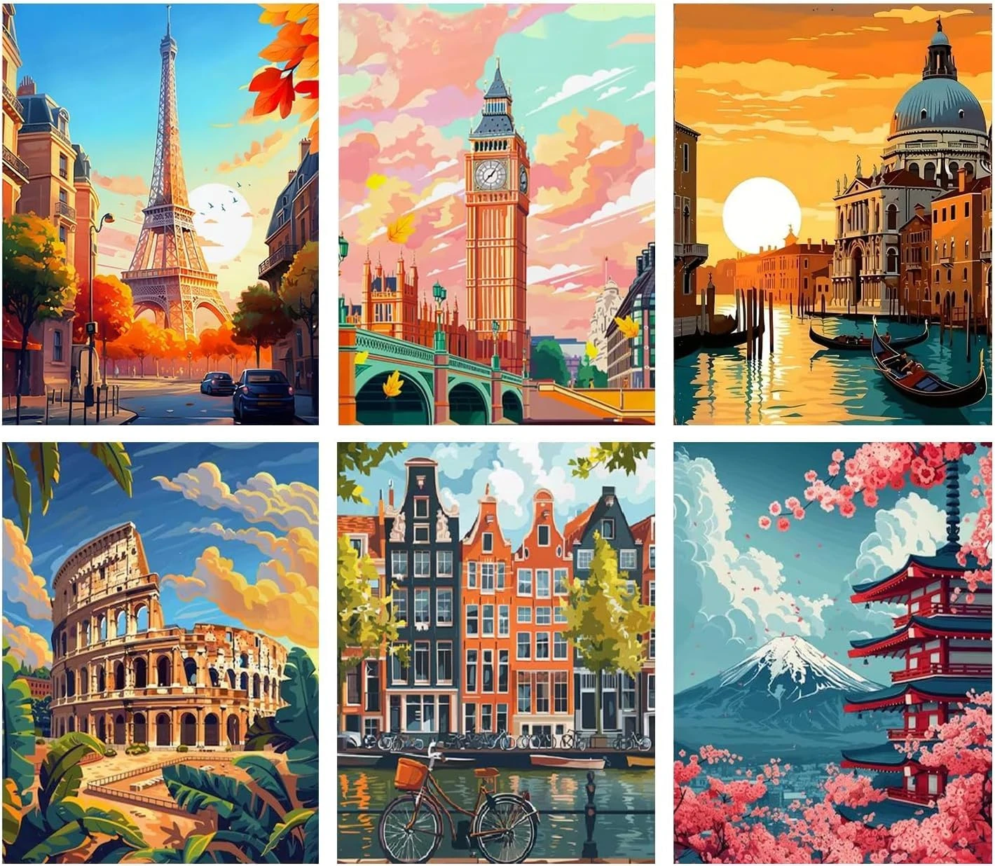 BEAYIOU 6 Pack Famous Landscape Diamond Art Kits for Adults Beginners,Full Round Drill DIY Diamond Painting Kits,Paint by Diamonds Dot Gem Art Crystal Easy,Home Wall Decor 12x16Inch