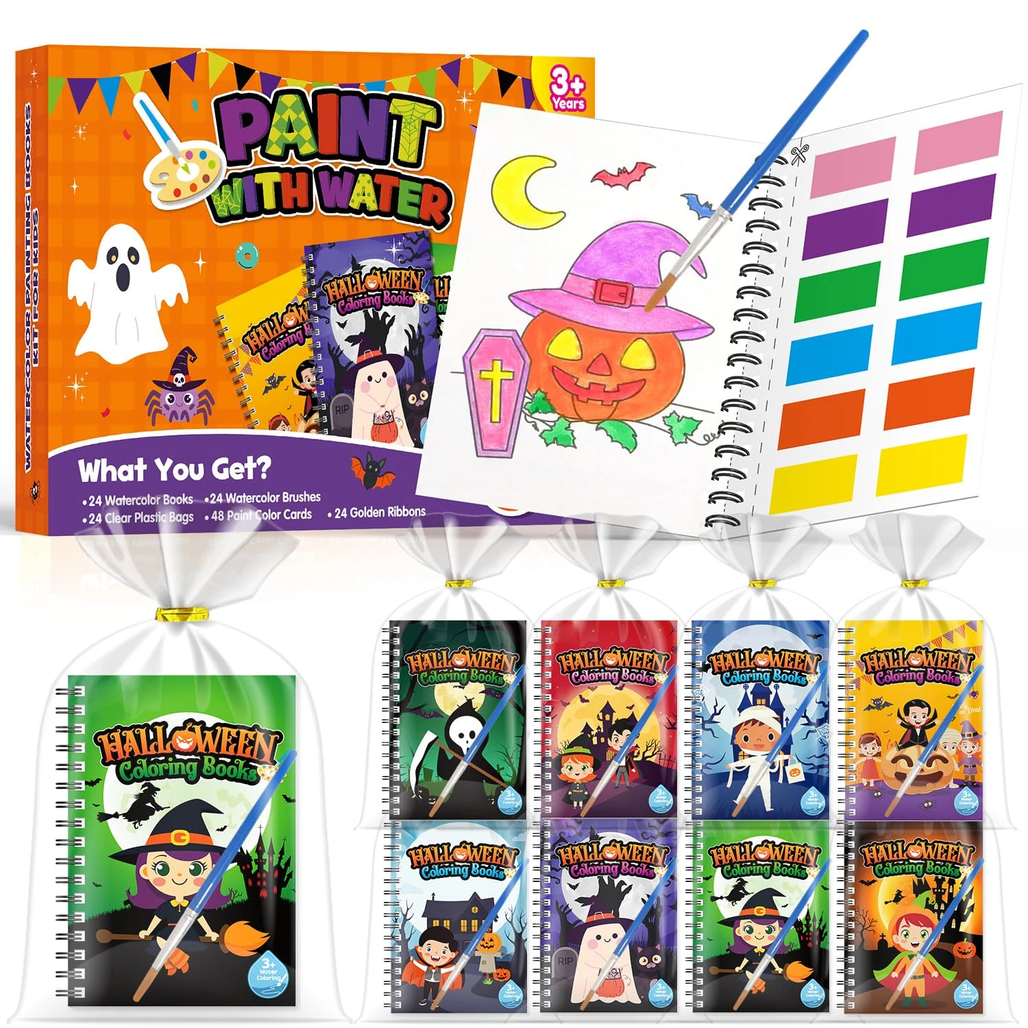 LIKYMO Halloween Party Bag Fillers for Kids - Mini Colouring Books for Party Bags, Halloween Water Colouring Books Classroom Prizes Birthday halloween Gifts for Girls & Boys Ages 4-9