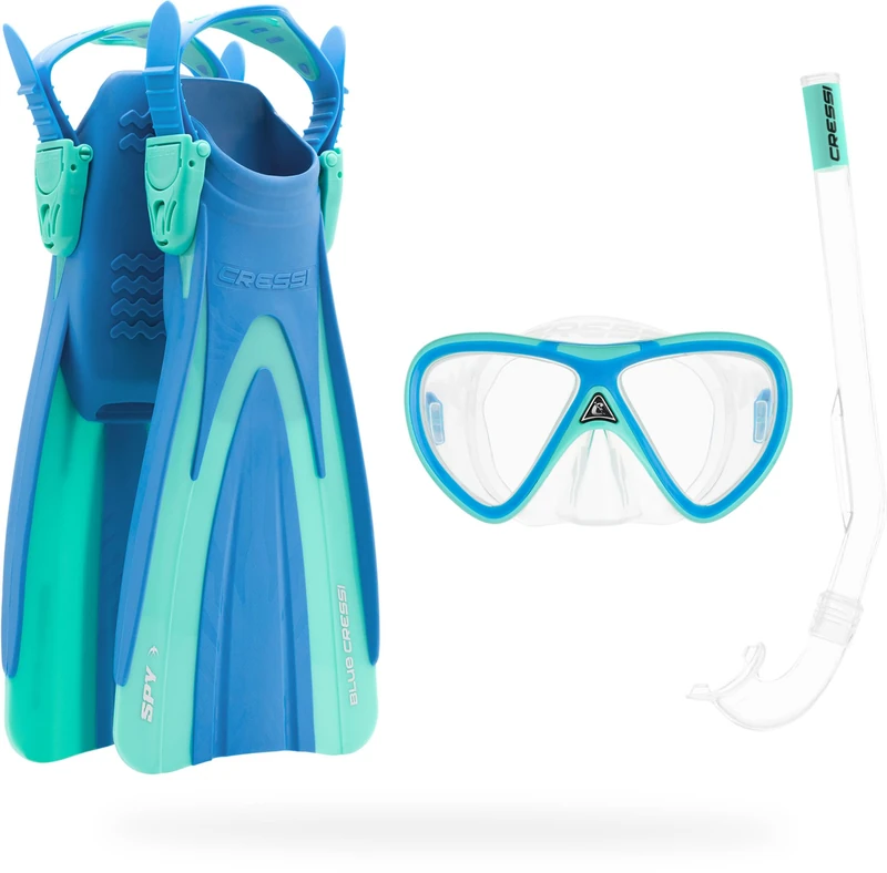 Cressi Seashell Seekers Snorkelling Set for Children with Short Fins, Anti-Fog Tempered Glass Mask and Ergonomic Dry Snorkel for Sea and Pool Use, S/M (2/7 Years)