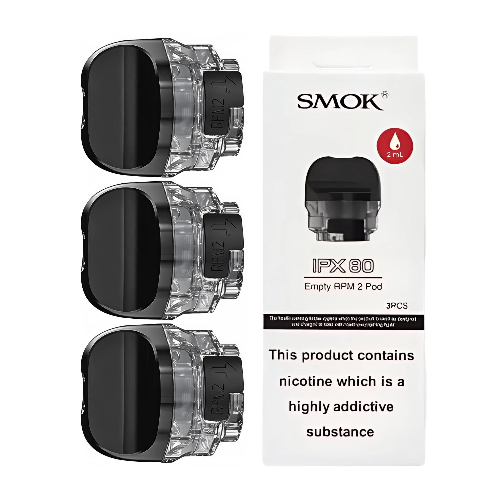 Smok IPX80 RPM2 Replacement Pods (No Coil) - 3 Pack, Side Fill System, All Vaping Style, RPM2 Coil Compatible - Nicotine Free