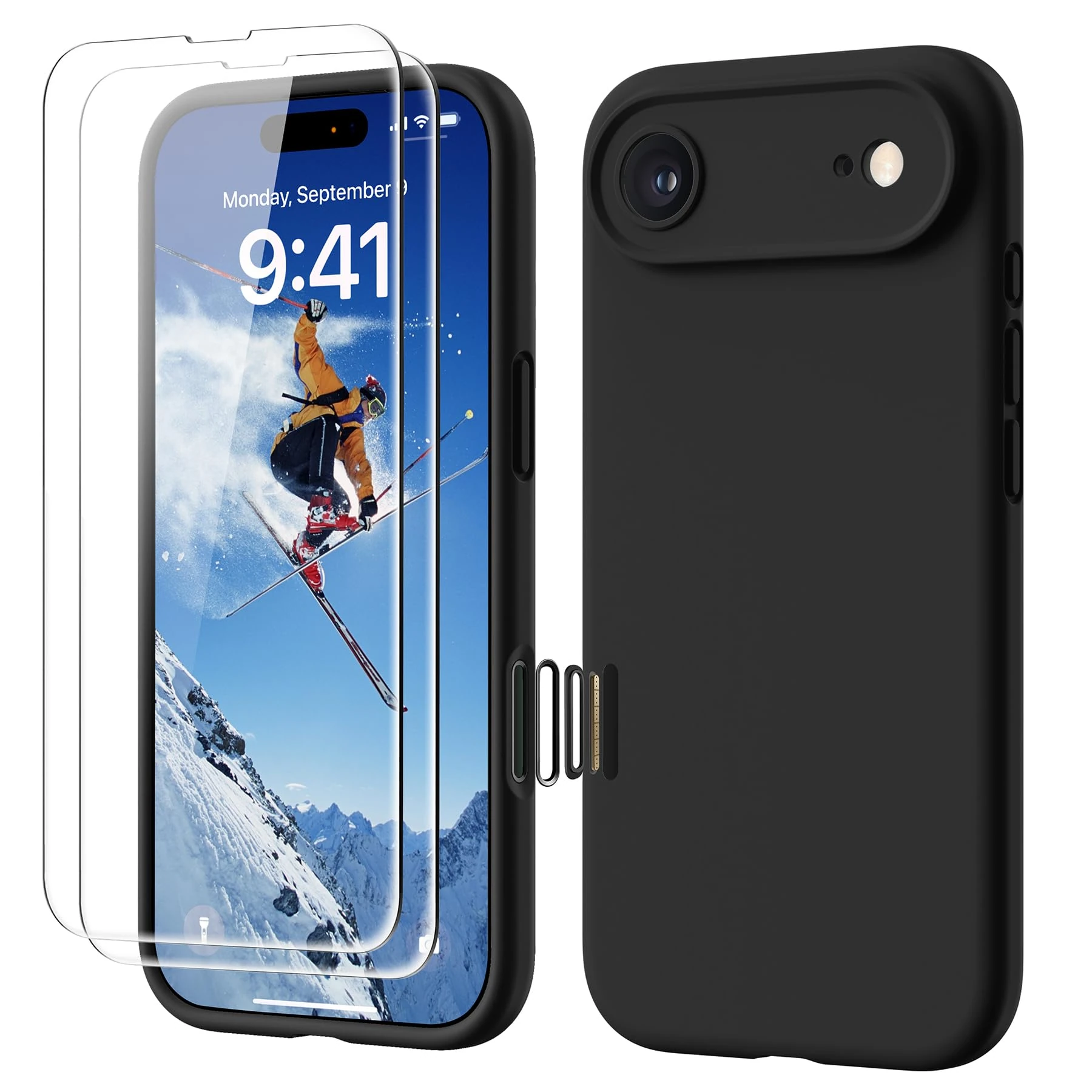 GOODVISH 4 IN 1 for iPhone Air Case, Premium Liquid Silicone with [2X HD Screen Protector + Camera Control Capture Button], Full Lens Protection Cover Soft Microfiber Lining Phone Case, Black
