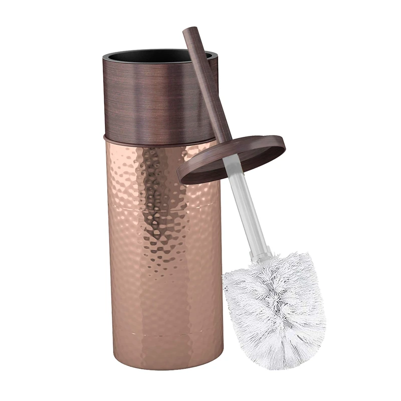 nu steel Round Shape Stainless Steel Toilet Brush Holder for Bathroom Copper Color Finish Comes with a Complete Plastic Liner Inside to Prevent Dripping - Image 1