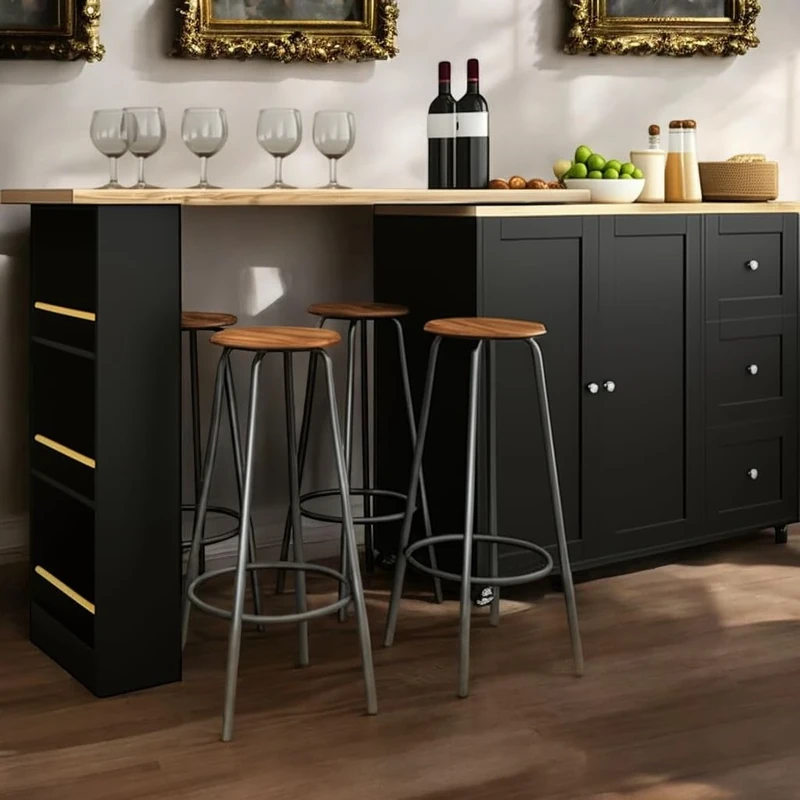 FurnitureR 1-Black Mobile Storage Island, Modern Space-Saving Design, Durable Material, Home Kitchen Organization, Multifunctional Use with Adjustable Shelves