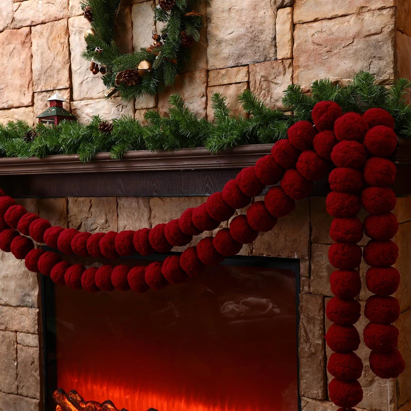 Giegxin 2 Pcs 9 Ft Christmas Velvet Ball Garland Christmas Ball Garland Hanging Xmas Tree Bauble Decorations for Party Supplies Indoor Outdoor Home Indoor Outdoor Office Decoration Accessories