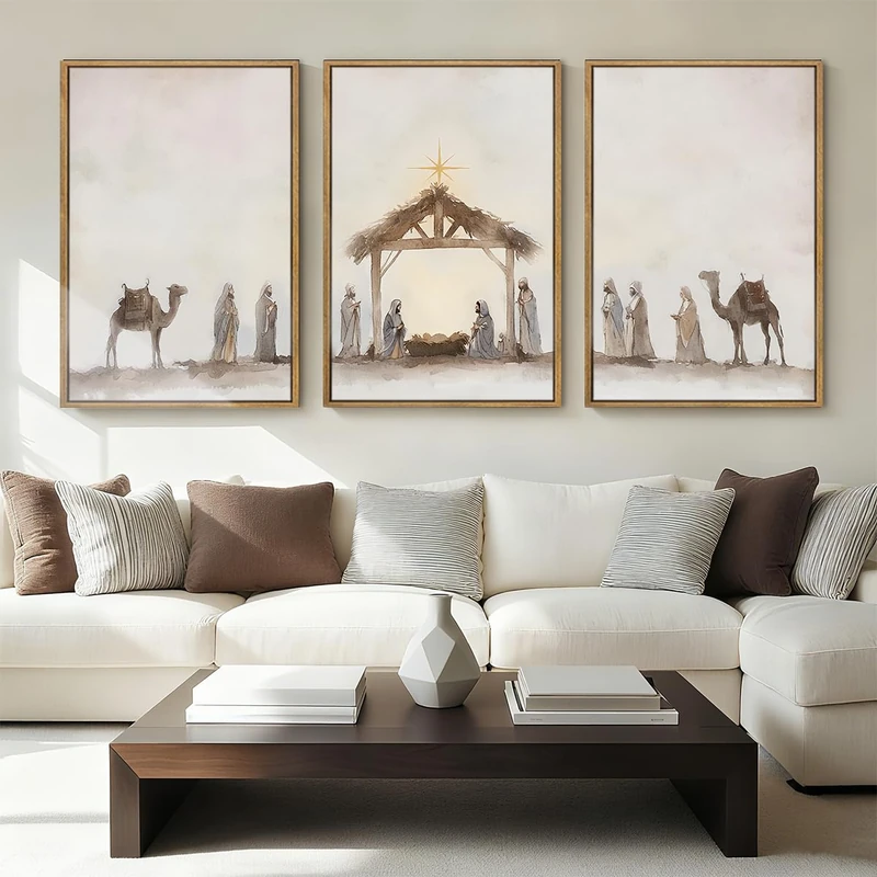 Anyzal Large Nativity Wall Art Christian Jesus Artwork Framed Christian Religious Painting for Living Room Bedroom Dining Room 24x36 Inch Set of 3