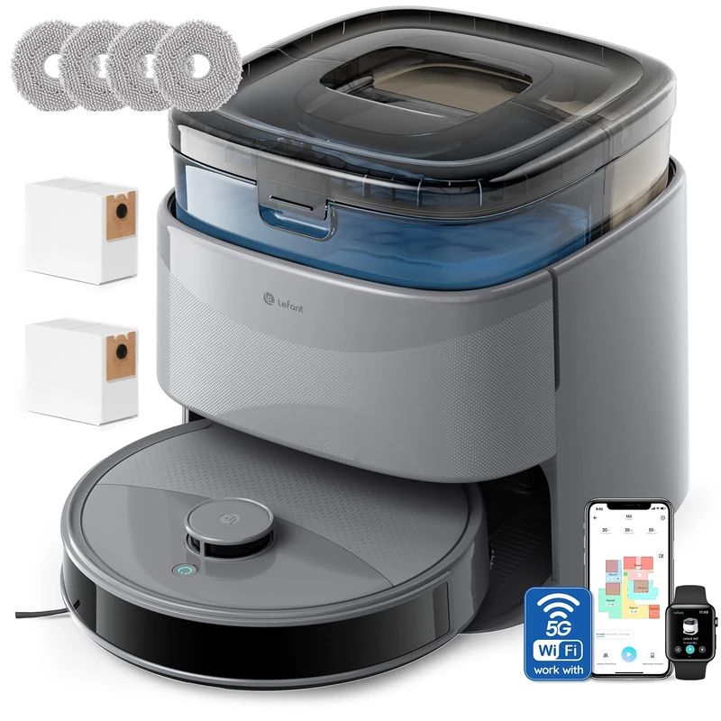 Lefant M3 Max Gen-1 Robot Vacuum Cleaner with Mop, All-in-One Self-Emptying Station, 15,000Pa Strong Suction, Dual-Spin Mops, dToF Laser Navigation, Auto Mop Wash & Drying, WiFi/Alexa Control, Grey