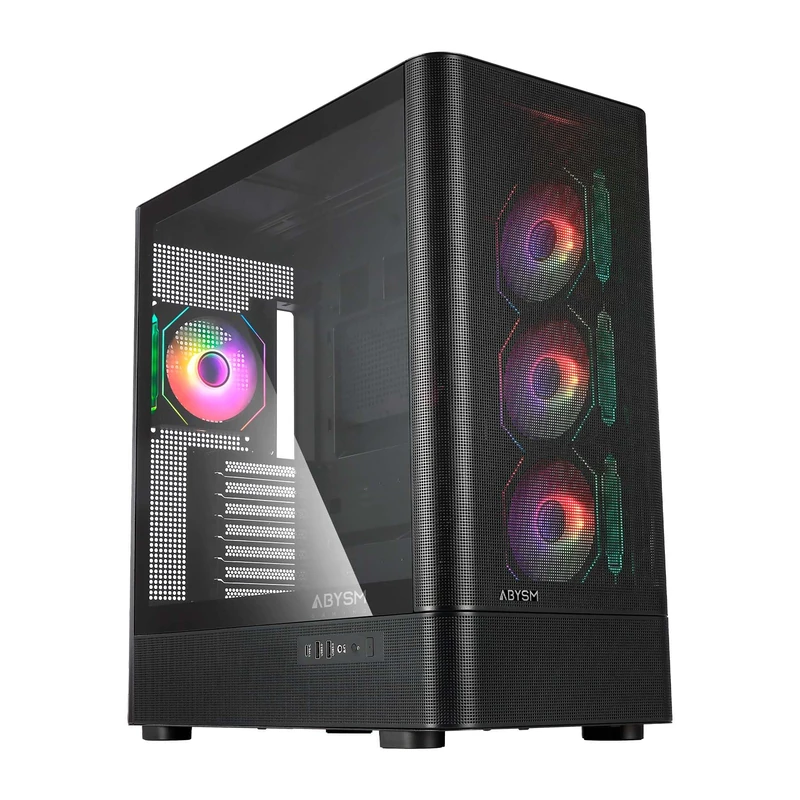 Abysm Gaming ATX Danube SAVA H500 II Air Black Case with Tempered Side Glass, Grid Panel, Seven Expansion Slots and 4 Pre-Installed 120mm ARGB Fans - Image 1