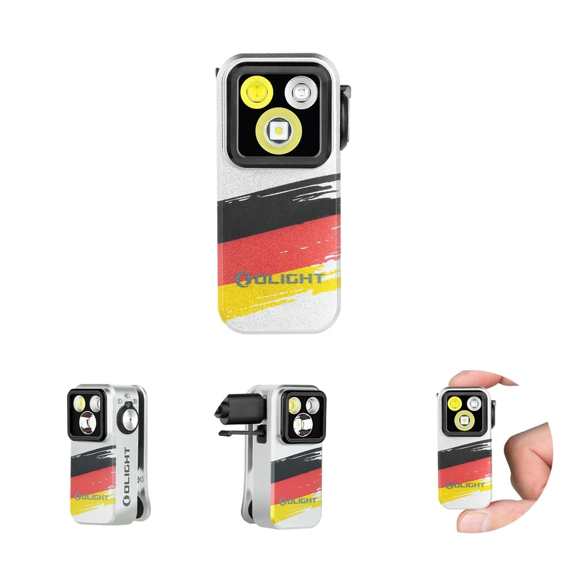 OLIGHT Oclip Pro Mini LED Torch with Floodlight, Focused Light and Red Light, 500 LM Bright USB-C Rechargeable Flashlight, IPX6 Clip Lamp, Small Flashing Light for Camping (German Flag)