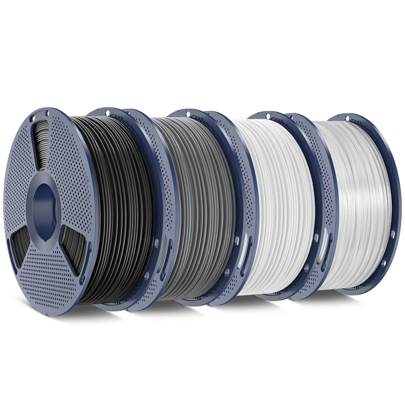 SUNLU ABS Filament 1.75mm 3D Printer Filament Bundle, Strong and Durable, Excellent Toughness, Individually Vacuum Packed, 4kg in Total, 1kg per Spool, Pack of 4, Black+White+Grey+Transparent