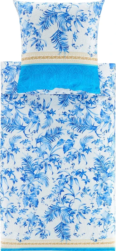 Bassetti IBISCUS 9332094 Tattoo Bed Linen + 1 Pillowcase Made of 100% Cotton Satin in Blue B1, Dimensions: 135 x 200 cm + 1 K 80 x 80 cm - Image 1