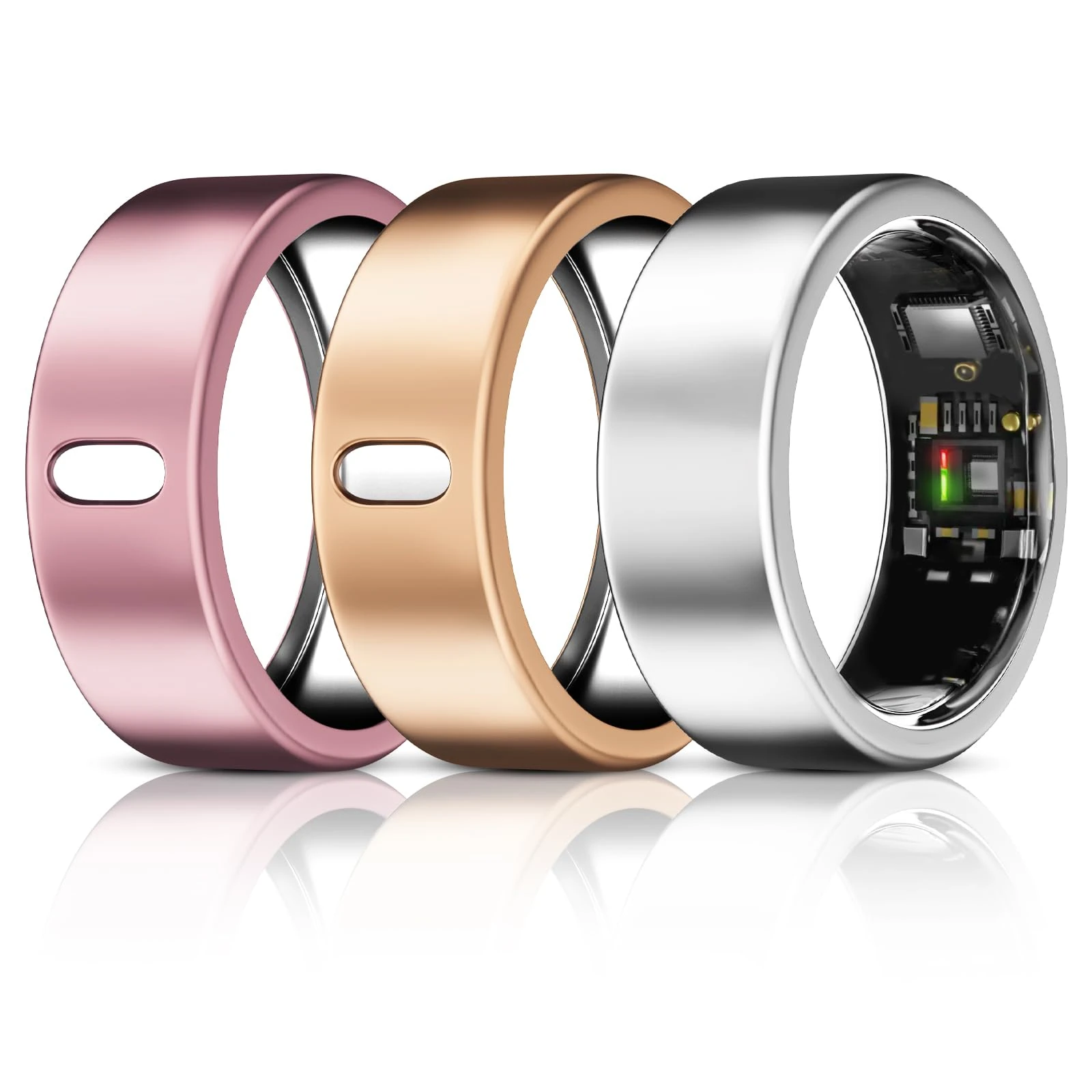 3 Pack Cover Compatible with Oura Ring Gen 4/Gen 3 Horizon/Heritage/Ultrahuman Ring, Surport Charging with Cover on, Anti-Scratch TPU Protector for Women Men-Silver+RoseGold+Pink-for Size 11
