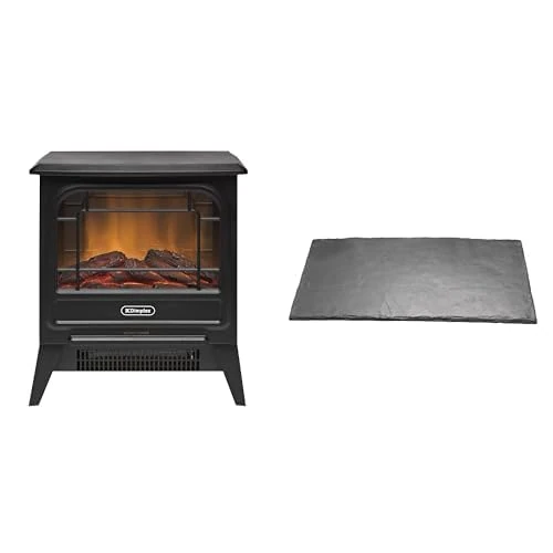 Dimplex MicroStove Optiflame Small Black Electric Stove Fire and Slate Effect Hearth Pad