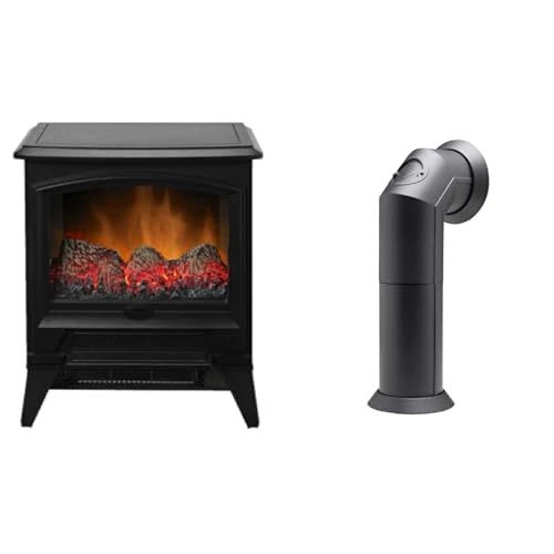 Dimplex Casper Optiflame Small Black Electric Stove Fire With Lava Rock Fuel Bed and Stove Pipe Accessory for Electric Fires