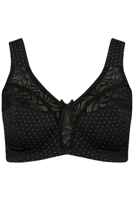 Ulla Popken Womenswear Plus Size Curvy Dots and Lace Relief Bra Black 100G 830454100-100G