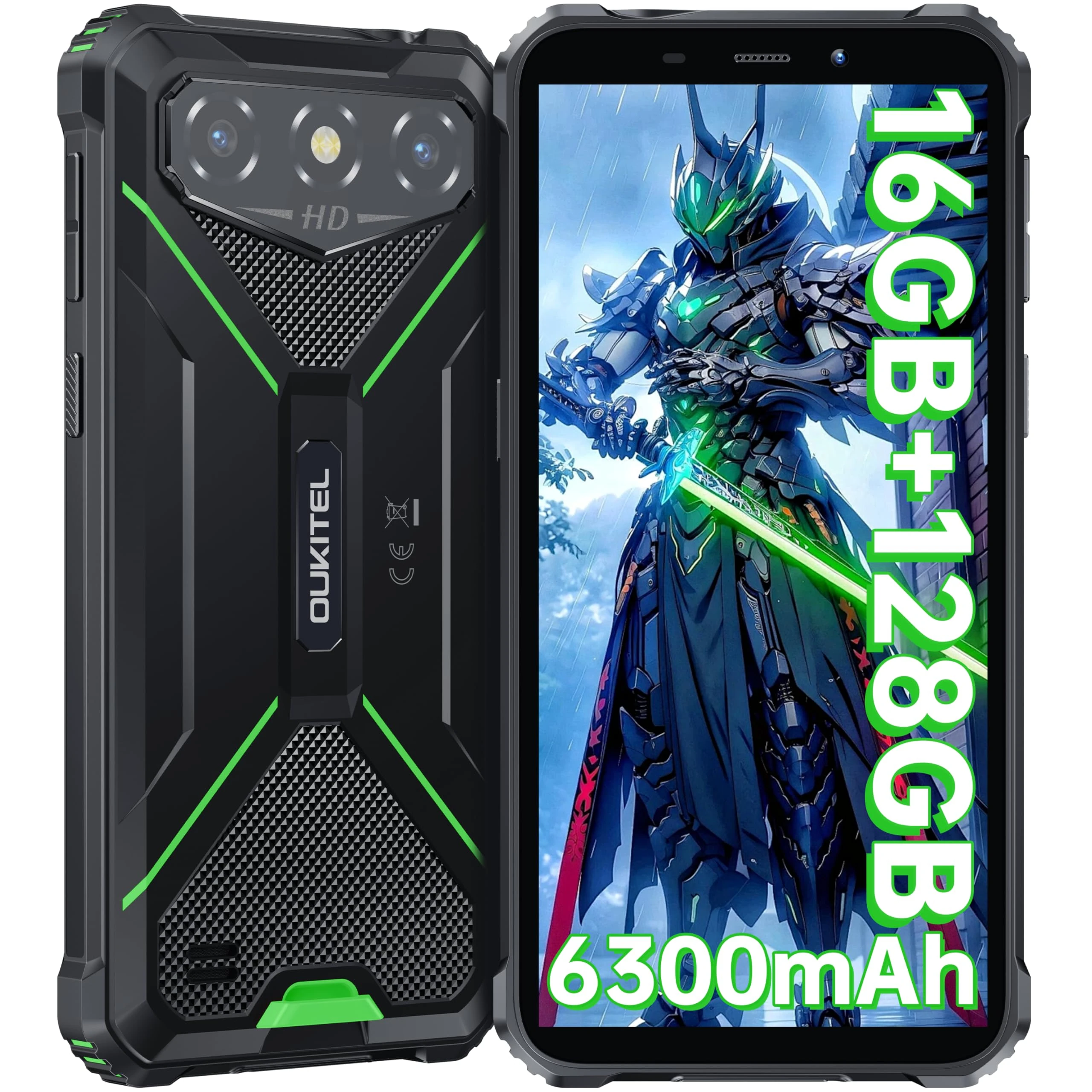 OUKITEL G3 Rugged Smartphone - 16GB RAM+128GB ROM/1TB Expandable,6300mAh Battery Rugged phone, 6.0 inch HD + Corning Glass 5, IP68/69K Waterproof, 4G Dual Android Phones,OTG,GPS,2025 (Green)
