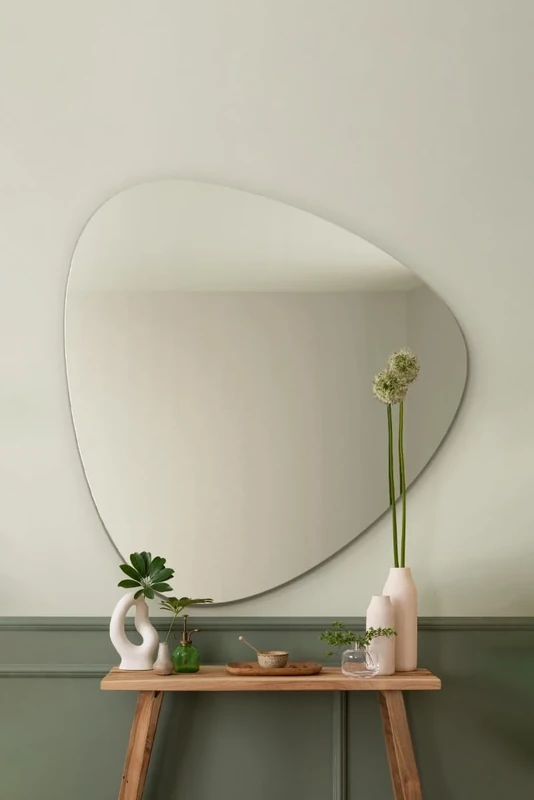 MirrorOutlet The Lapis - Large Frameless Pond Wall Mirror 43" X 37" (110cm X 95cm) Silver Mirror Glass On A Black Backing.