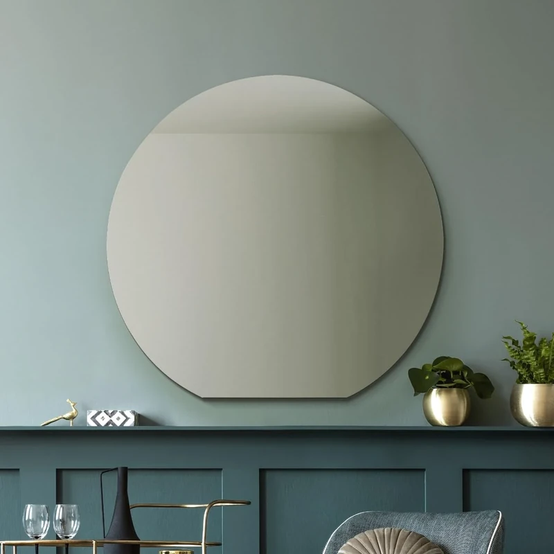 MirrorOutlet The Circulus - Frameless Flat Bottom Framed Mantle/Wall Mirror 34" X 32 (85CM X 80CM) New & Featuring Silvered Mirror Glass with Black Backing.