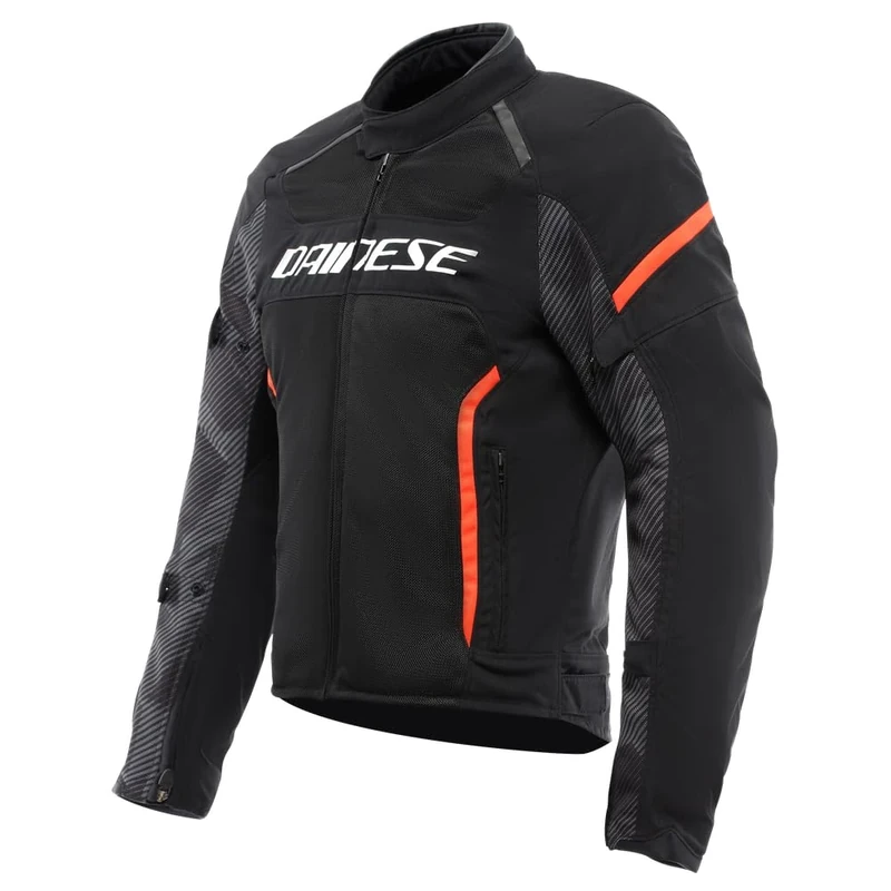 DAINESE - Air Frame 3 Tex Jacket, Summer Motorcycle Jacket with Detachable Windproof Lining, Black/Red-Fluo, 64