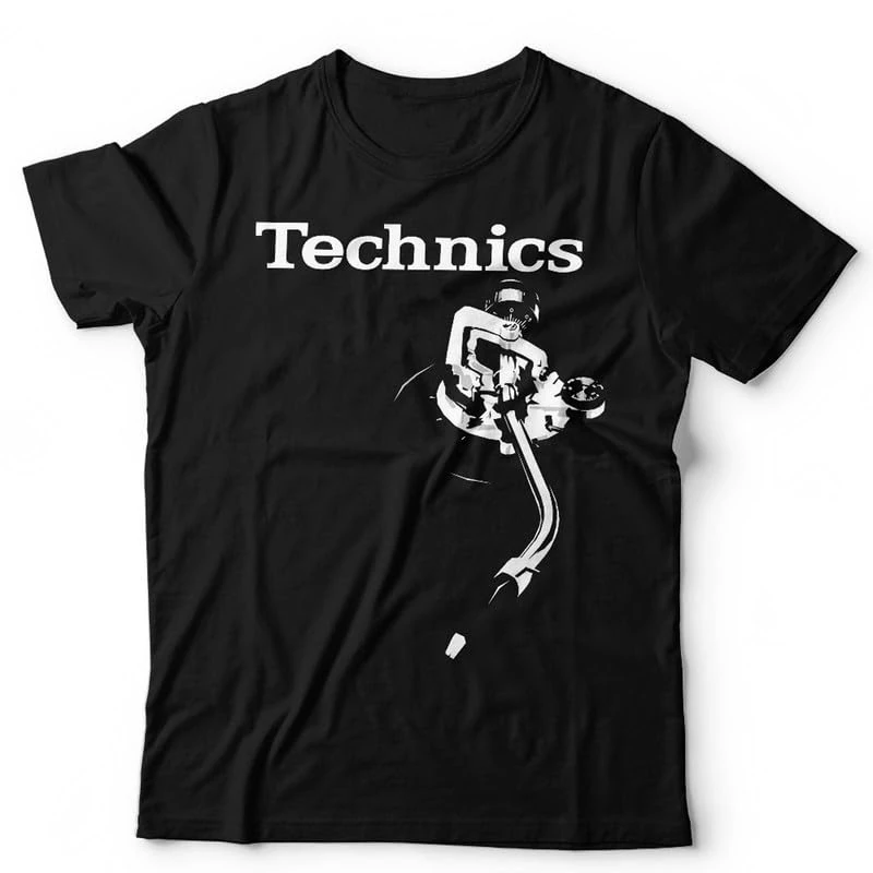 Technics Tone Arm Unisex T-Shirt – DJ Turntable Vinyl Record 1210 Stylus Tee - L Black