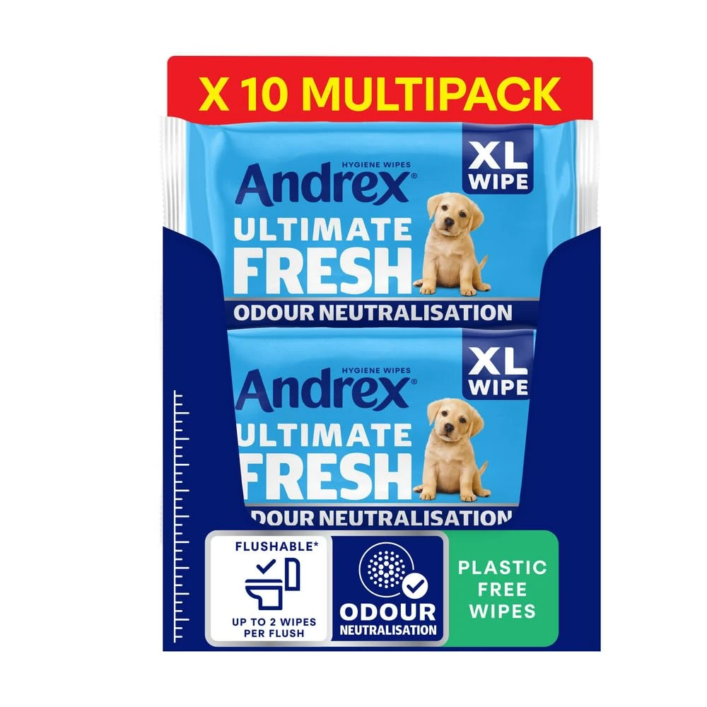 Andrex® Ultimate Fresh XL Incontinence Flushable Hygiene Wipes - Odour Control, Moist Toilet Tissue, 280 sheets