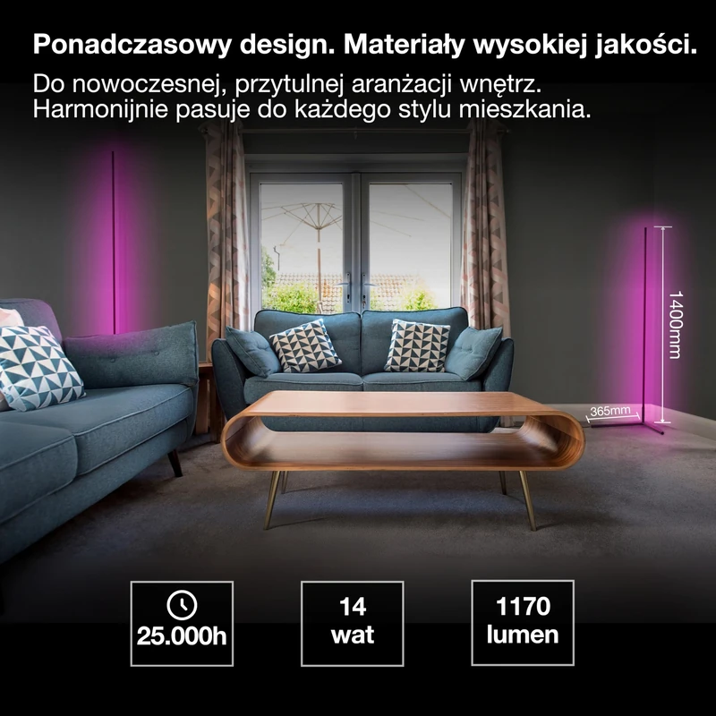 OSRAM Smart WiFi Matter Floor Corner Slim with Remote Control Black 1400mm RGB + TW