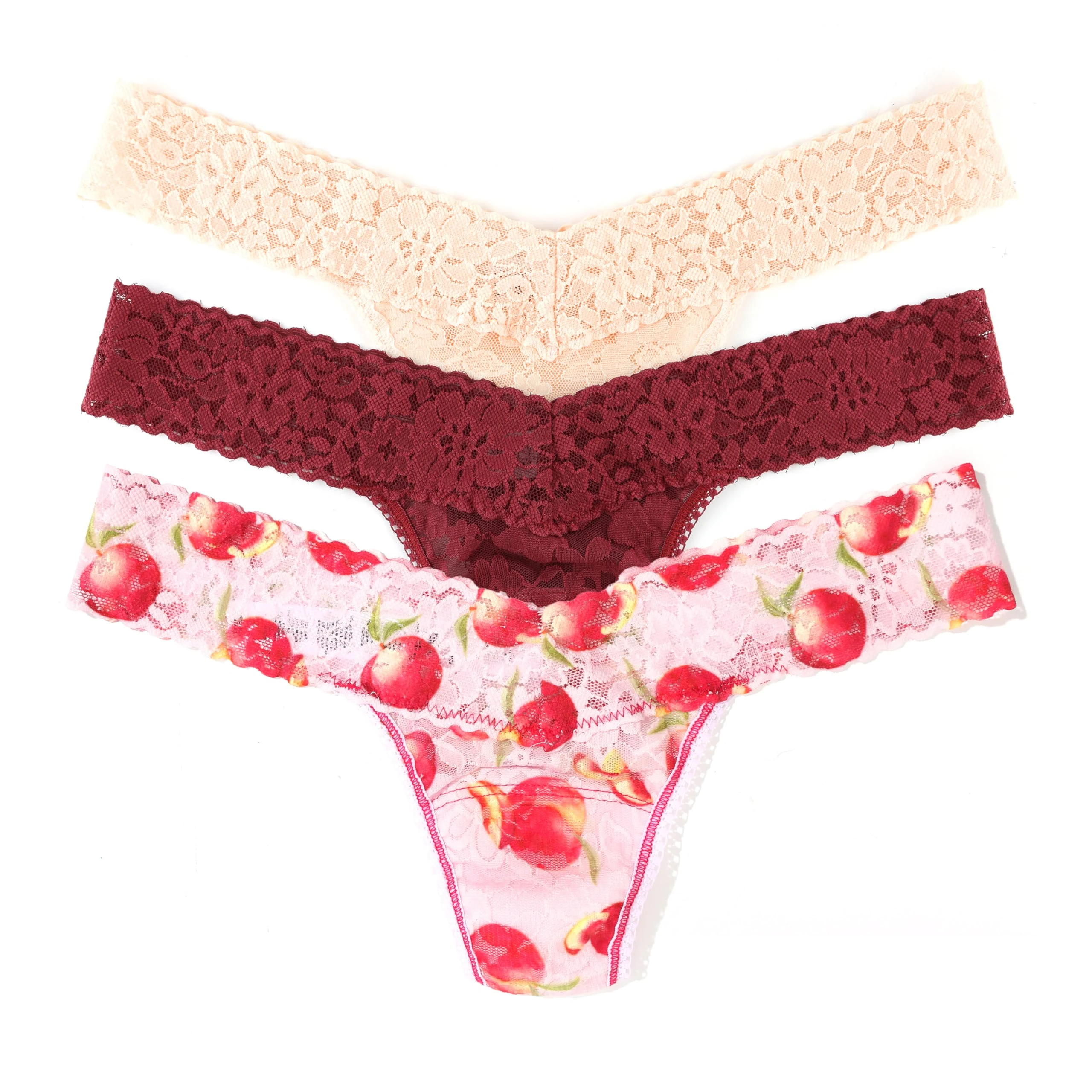 hanky panky - Daily Lace Low Rise Thongs for Women | 3 pack | Comfortable Seamless Underwear Lingerie | One Size (2-12), Shiraz/Abundance/Vanilla, One size