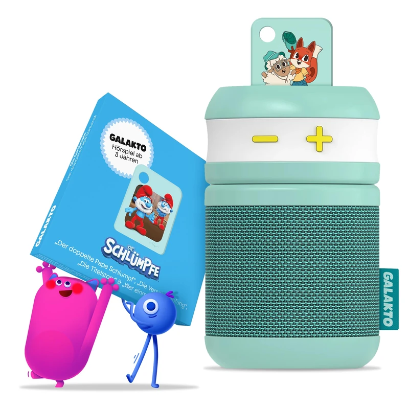 Galakto - Children's music and radio play player for home and on the go, including 2 tokens "The Smurfs" / "Fox & Sheep", ready to listen anywhere, easy to use, long battery life