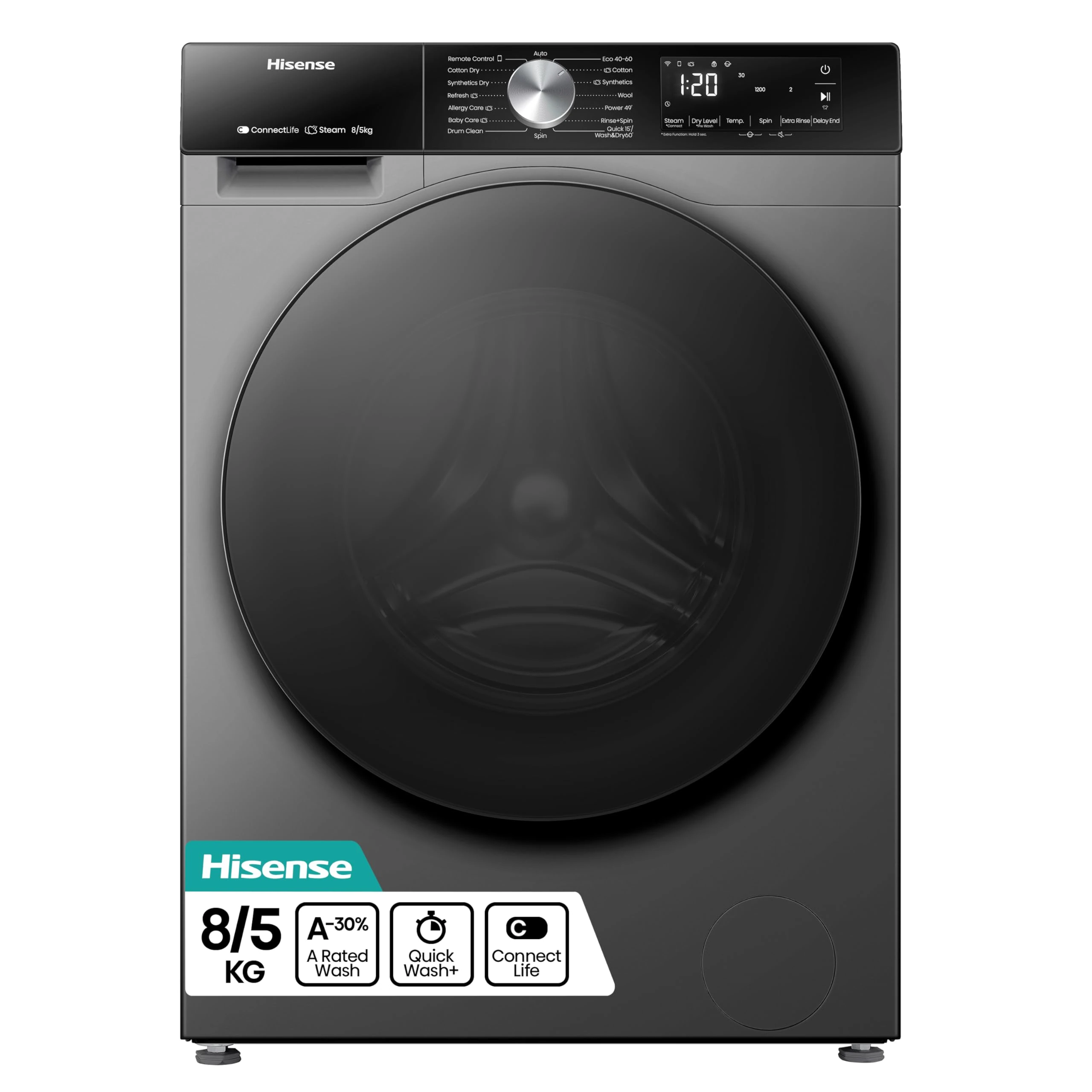 Hisense 3S Series 8Kg / 5Kg Washer Dryer - Titanium - D Rated