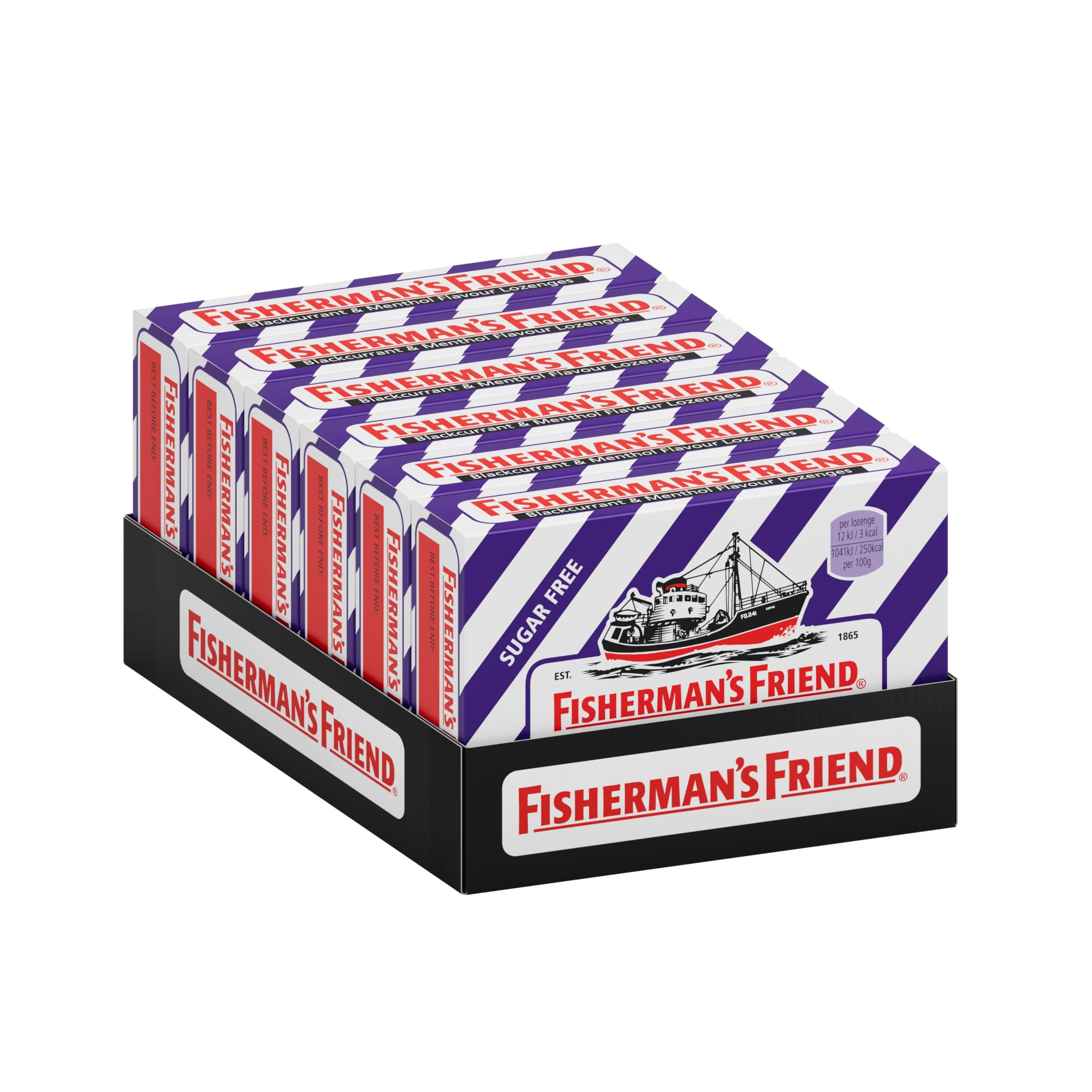 Fisherman's Friend - Pack of 6, 45g Blackcurrant Lozenge Packs, Sugar Free Extra Strong Menthol Throat Lozenges (45g x 6)