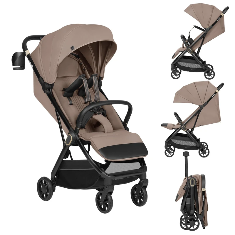 LIONELO Bess Baby Stroller (6-48 Months) up to 22 kg, Compact One-Hand Folding, Reclining Function, Buggy with 360° PU Wheels and Suspension, UPF50+ Sun Canopy, Lightweight with Carry Bag, Beige