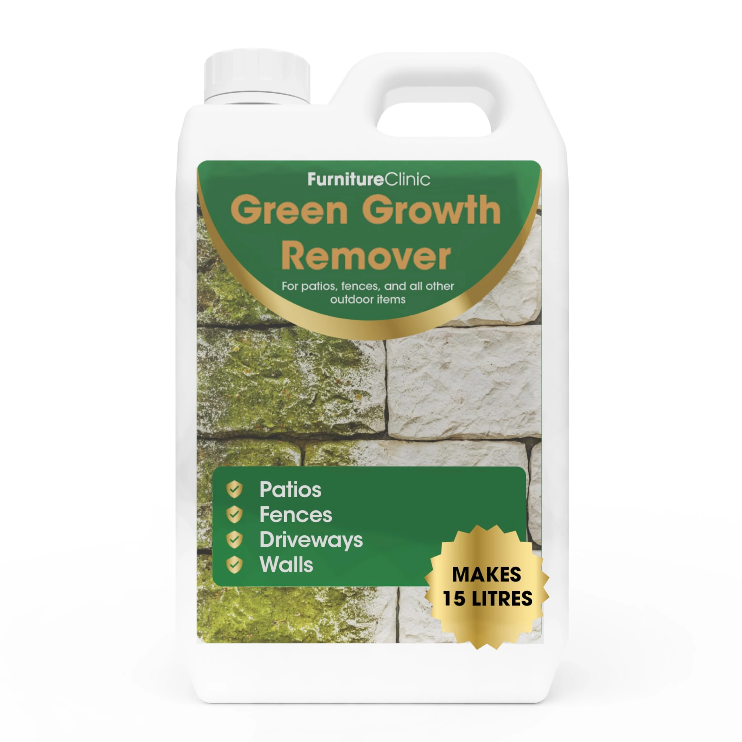 Patio Cleaner Concentrate Makes 15L - Removes Green Staining from Moss & Algae - Great for Patios and Decking, Driveways and Roofs - Green Growth Remover (2.5L)