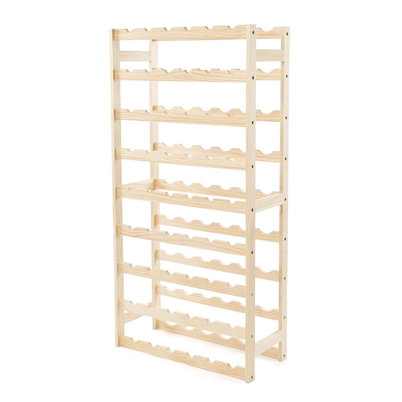 Compactor - Bottle Rack in FSC Certified Wood - 54 Bottles - Wall-Mounted Wine Organizer - Natural Pine - for Cellar, Kitchen or Living Room - Simple and Sturdy Style