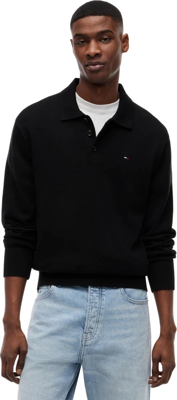 Tommy Jeans Men's TJM Slim Essential Polo SWTR Ext DM0DM20304 Pullover Sweater, Black (Black), XL