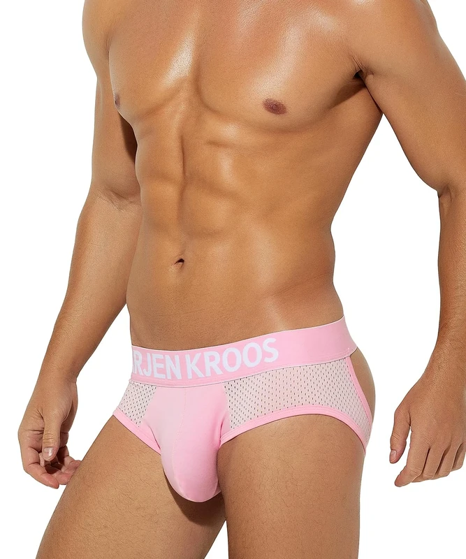 Arjen Kroos Men's Jockstrap Low Rise Mesh Jock Strap Athletic Supporter Sports Underwear Pink-L