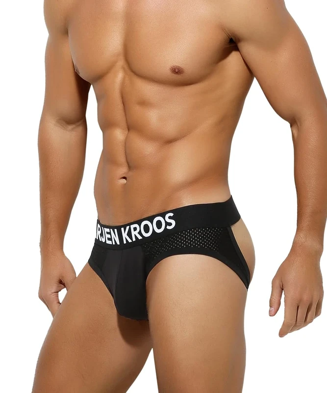 Arjen Kroos Men's Jockstrap Low Rise Mesh Jock Strap Athletic Supporter Sports Underwear Black-L