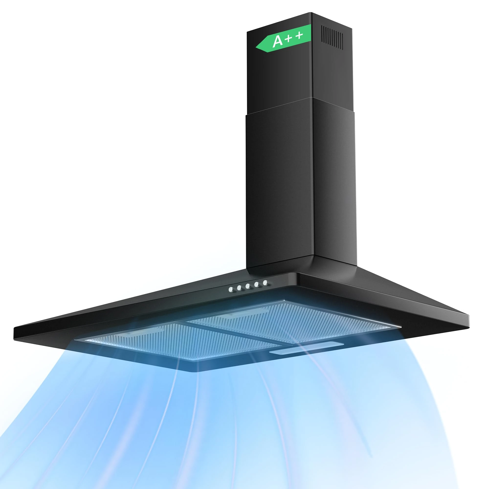 Karinear Cooker Hood 60cm Kitchen Extractor Fan 350 M³/H,With Carbon Filters Recirculating & Ducting Wall Mounted Cooker Extractor Fan 58db Black