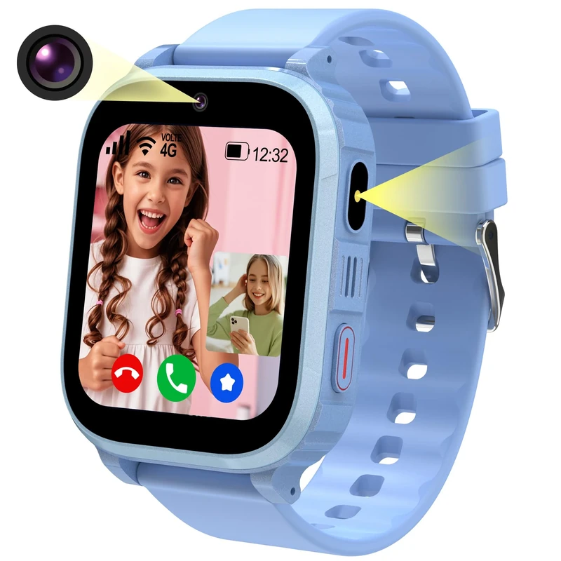 Ruopoem Kids Smart Watch Boys Girls - 4G Smart Watch for Kids GPS Tracker Watch Phone Video Call SOS Voice Chat Games School Mode Alarm, KidsWatch Toy Birthday Gifts for 4-12 Years Old