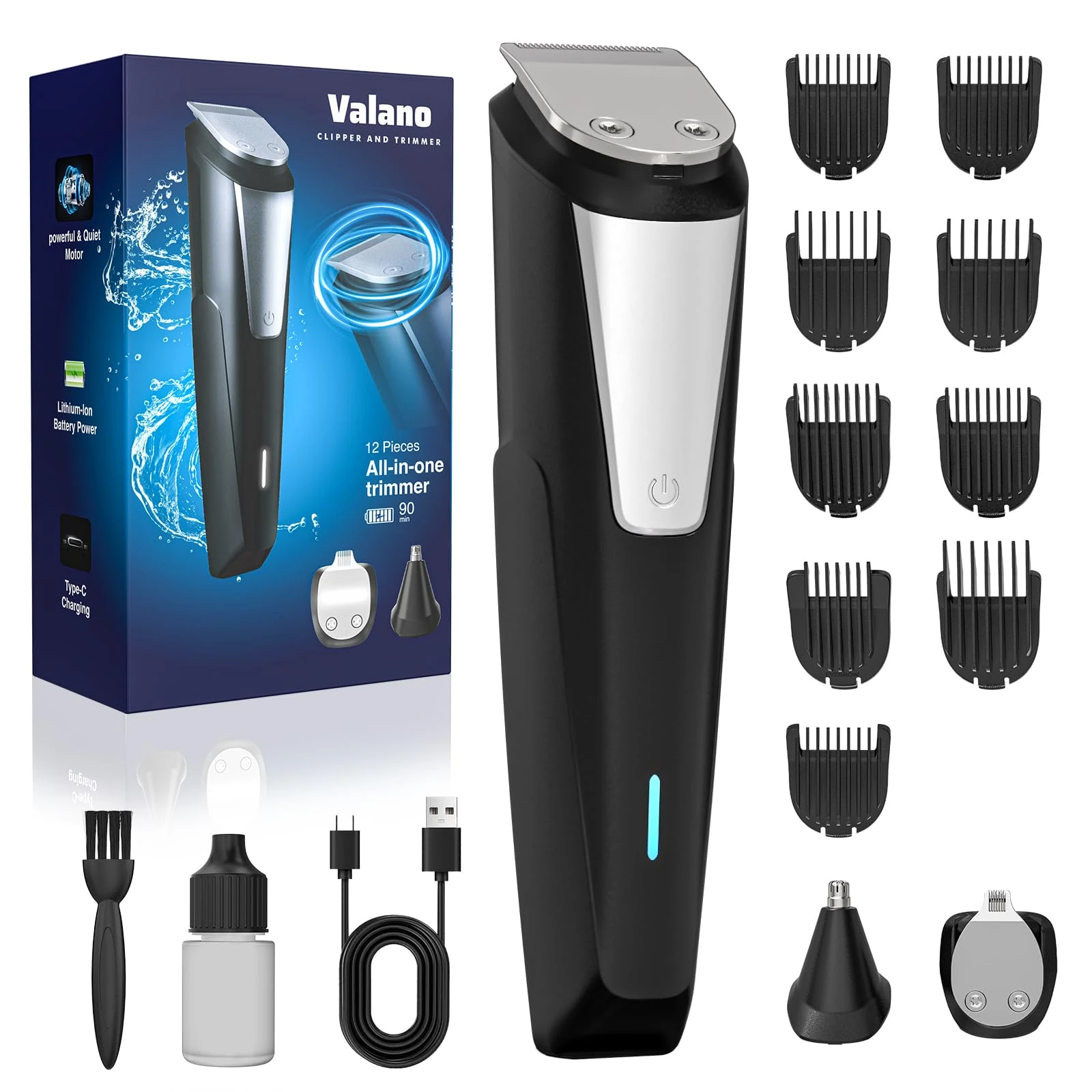 Beard Trimmer Hair Clippers for Men - All-in-One Cordless Nose & Ear Hair Trimmer Grooming Kits with Zero Gapped T-Blade Electric Razor Shaver, 9 Guide Combs, Ideal Gifts for Men