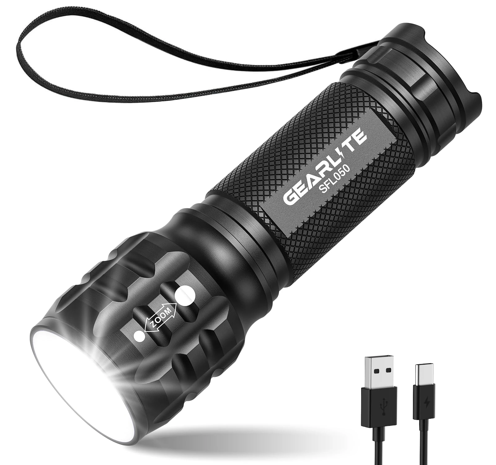 GEARLITE Rechargeable Torch, 2000LM Torches LED Super Bright Adjustable Focus, Waterproof Small Torch with 3 Lighting Modes, LED Torches for Dog Walking, Emergency, Power Cut, Gift for Dad Him