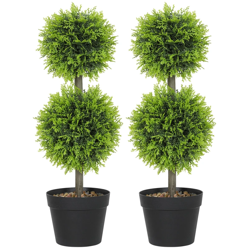 HOMCOM Set of 2 Decorative Artificial Trees, Fake Plants 60cm, 2 Balls