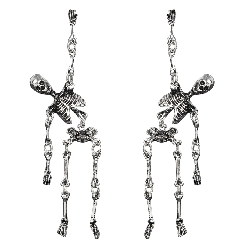 2pcs Halloween Earrings, Spooky Skull Skeleton Dangle Earrings Punk Gothic Jewelry Accessories for Halloween Party Cosplay