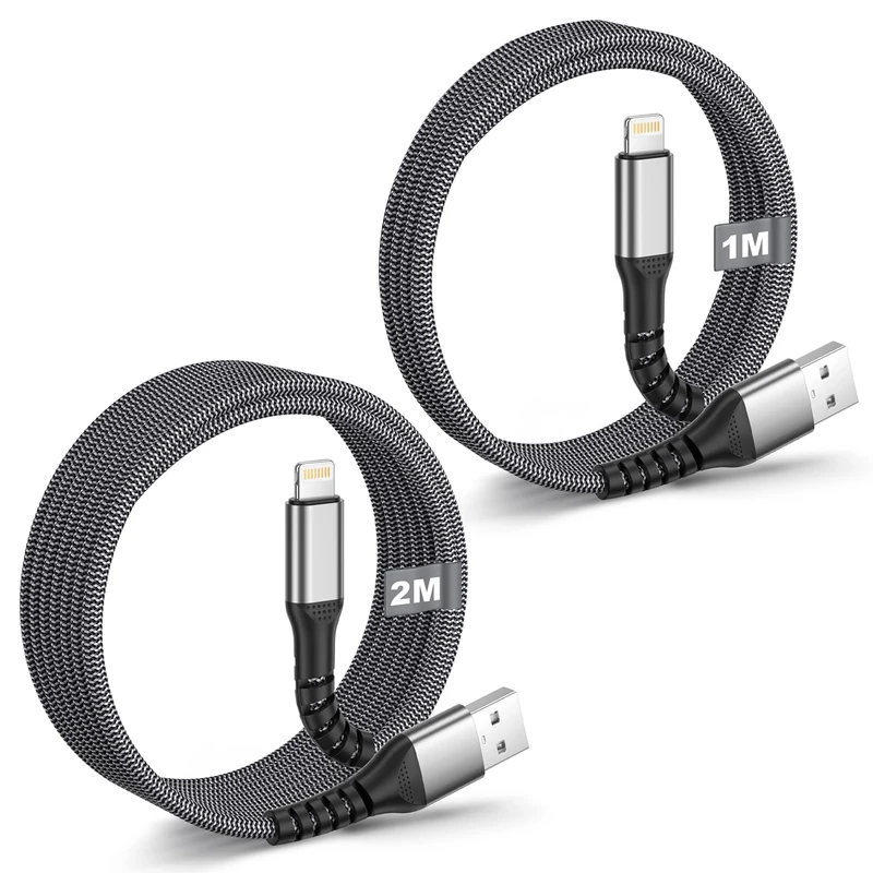 BLITEZZ iPhone Charger Cable 1M+2M 2Pack, MFi Certified USB to Lightning Cable iPhone Cable Fast Charging Nylon iPad Charger cable Lead For iphone 14/13/12/11 Pro Max/XS/X/8/7/6/5/SE/iPad Air/Pad Mini