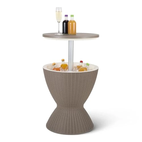 Amazon Basics Ice Bucket Table with Built-in Drain Hole, Drinks Cooler Table for Patio, Garden, Wicker Style, 48.5 x 48.5 x 57.4 cm, Brown - Image 1