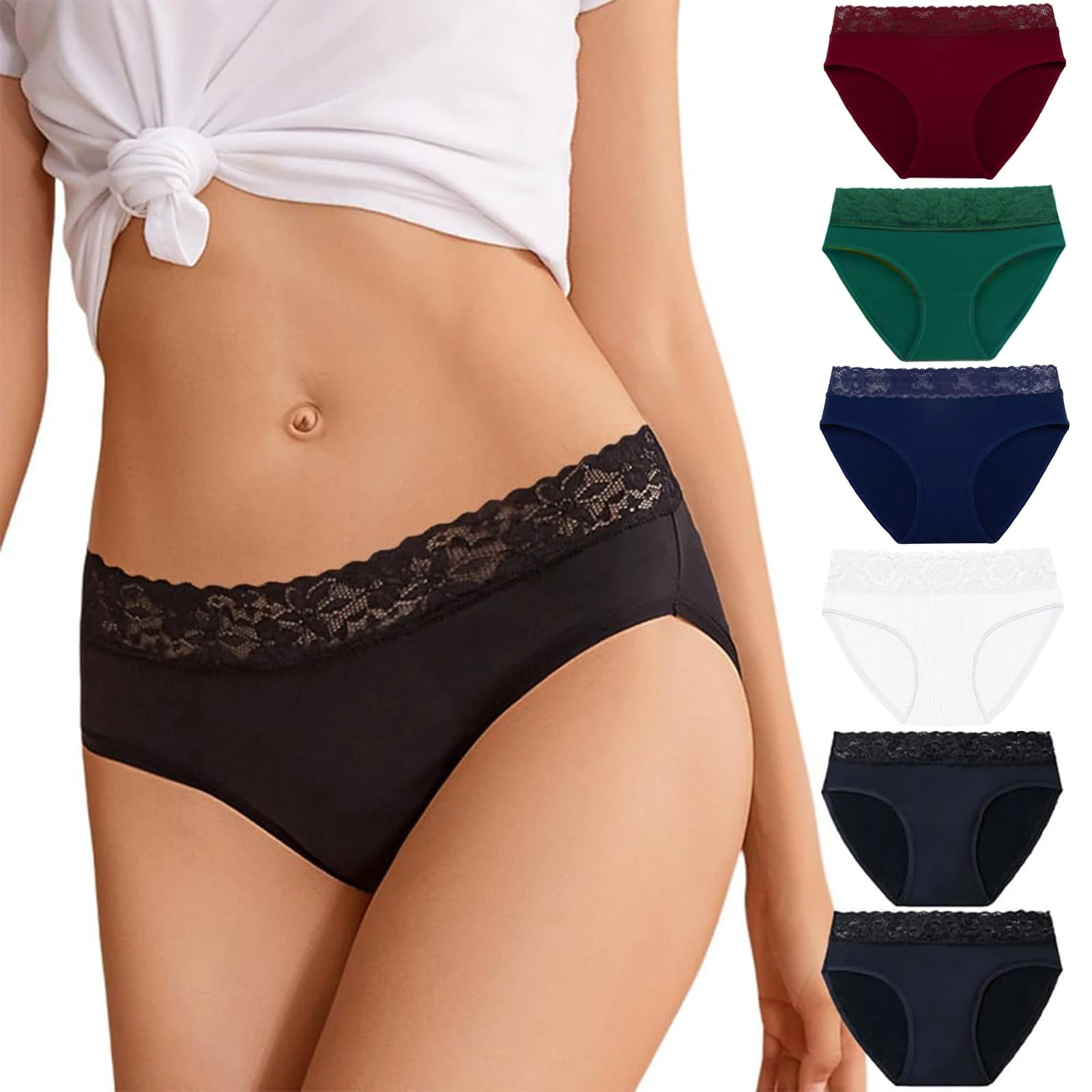 flintronic Cotton Underwear Women Lace, 6 Pack Women's Underwear, Soft and Stretchy Ladies Knickers, Ladies Briefs Hipster Panties Soft Multipack