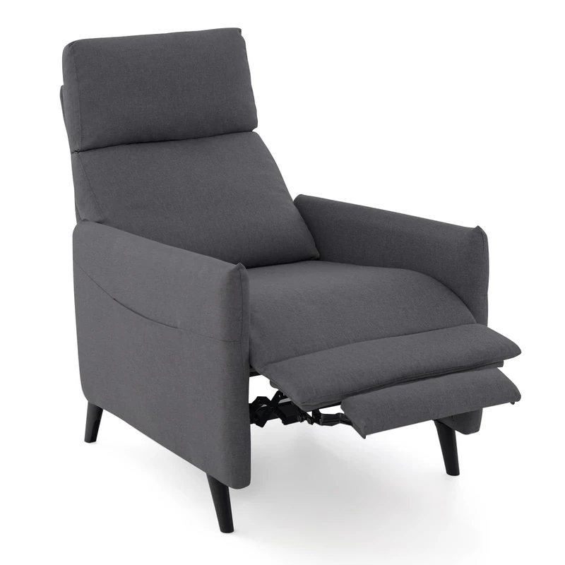 FANTASK TV Chair with Reclining Function, Recliner Chair with Adjustable Backrest and Footrest, Linen Fabric Armchair, 2 Magazine Pockets, Single Sofa for Living Room and Bedroom (Dark Grey)