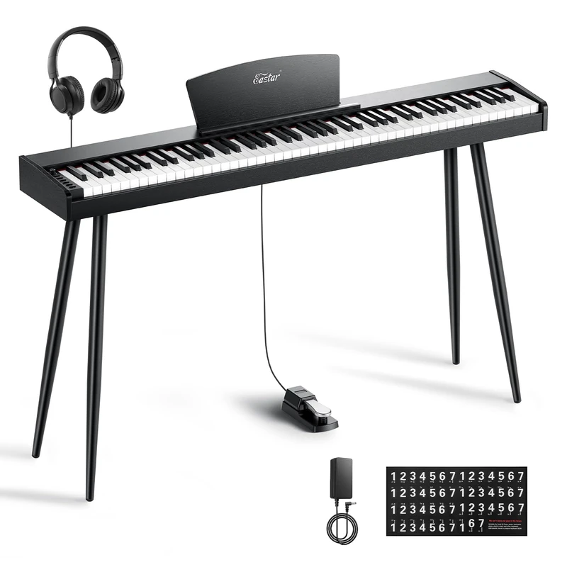 Eastar EUP-80 Digital Piano 88 Key Velocity-Sensitive Keyboard, Full-Size Electric Piano Keyboard for Beginner, Upright Keyboard Piano Bundle Music Stand, Pedal, Headphones and Stickers