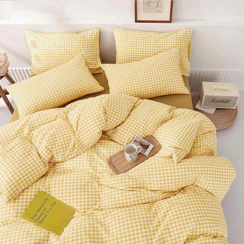 ETDIFFE Yellow Grid Full Size Comforter Set - 80x90 Inch